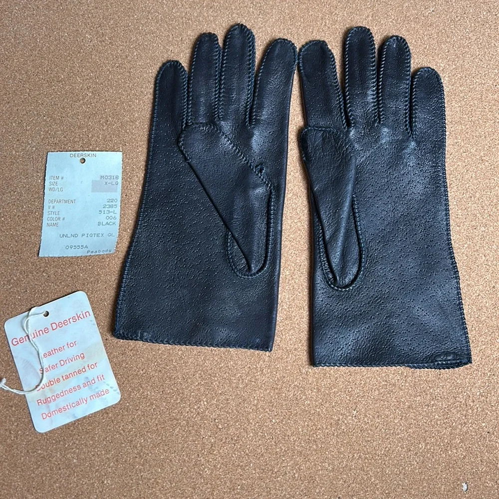 Deerskin Black Super Soft Leather Gloves driving size XL vintage